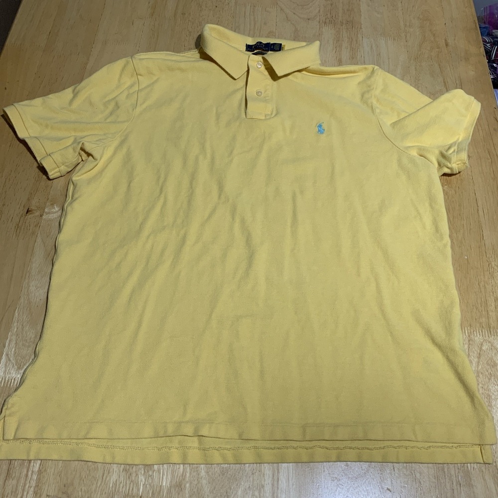 Vintage Ralph Lauren Polo Shirt XL Yellow Blue Pony Cotton Casual 90s Mens